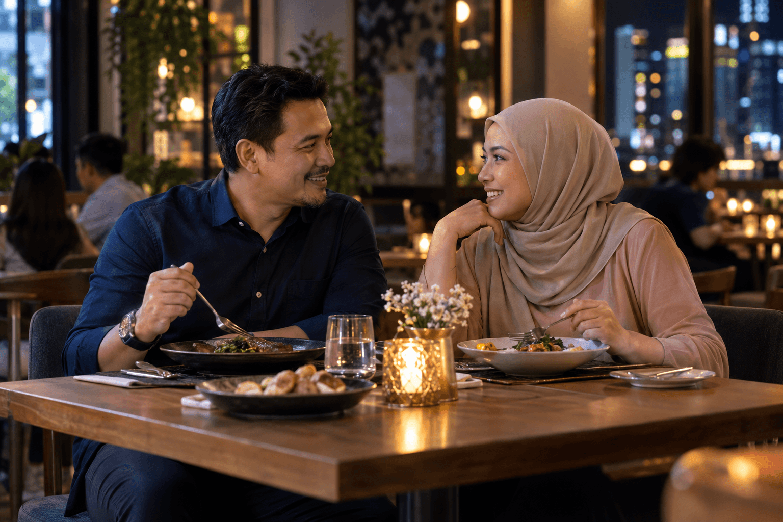 Ilustrasi pasangan suami isteri menikmati masa bersama pada waktu malam