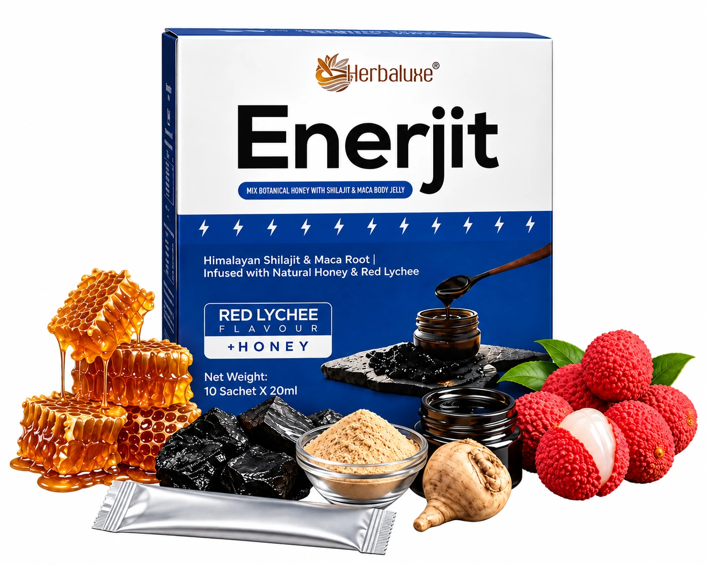 1 kotak Enerjit dengan madu, Shilajit, maca dan laici