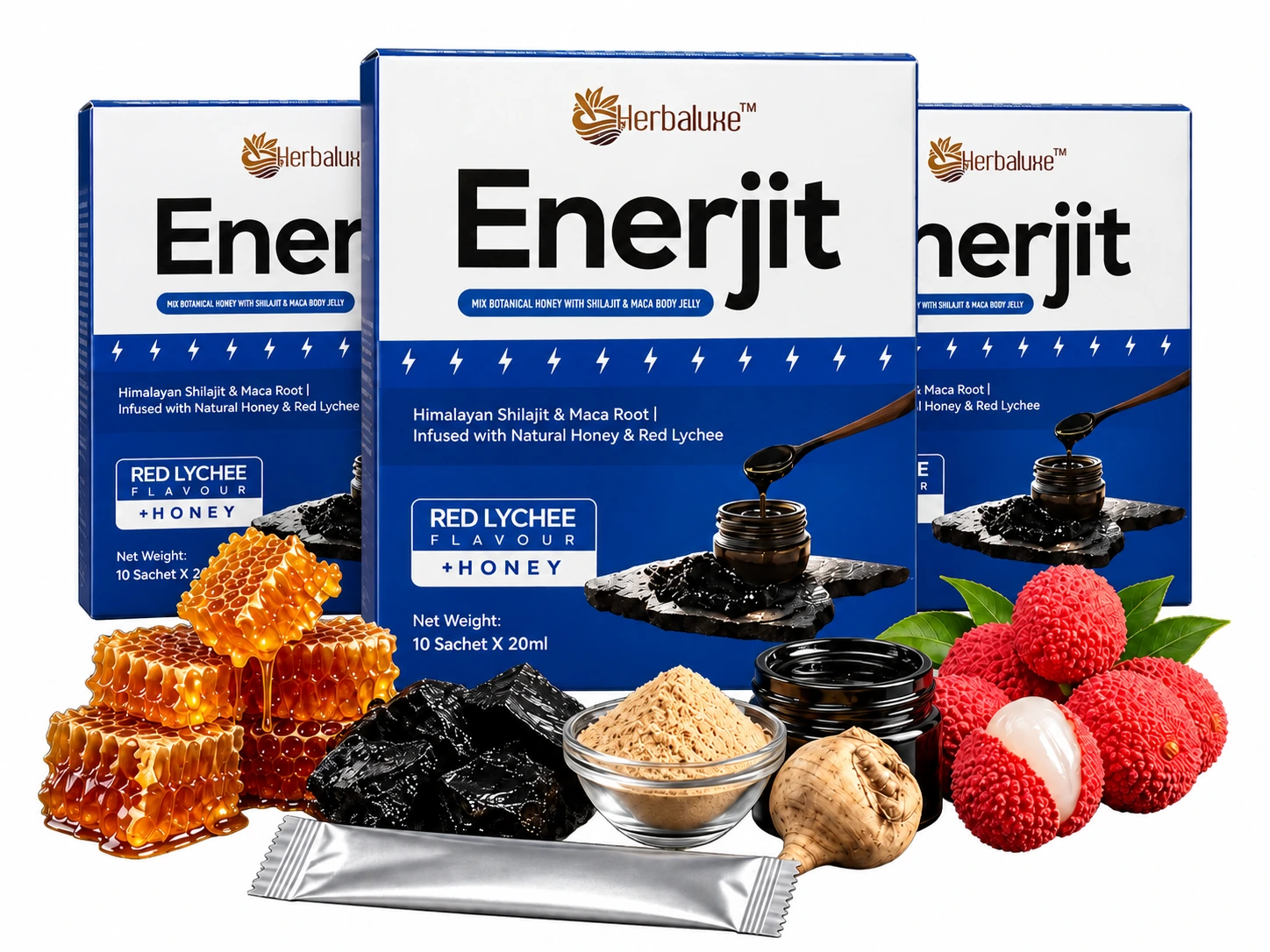 3 kotak Enerjit dengan madu, Shilajit, maca dan laici